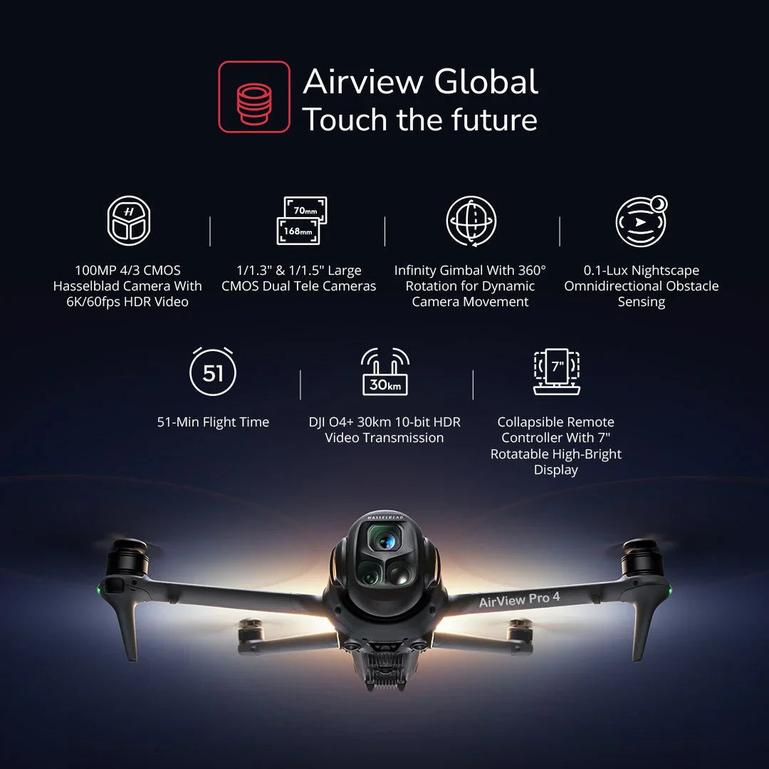 Uuden sukupolven AirView Pro 4: Kolmella kameralla varustettu drone aloittelijoille ja ammattilaiskuvaajille.